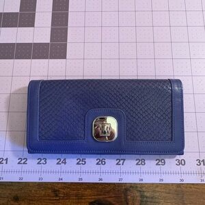 Longchamp Blue Leather Wallet with Silver Logo Plate
